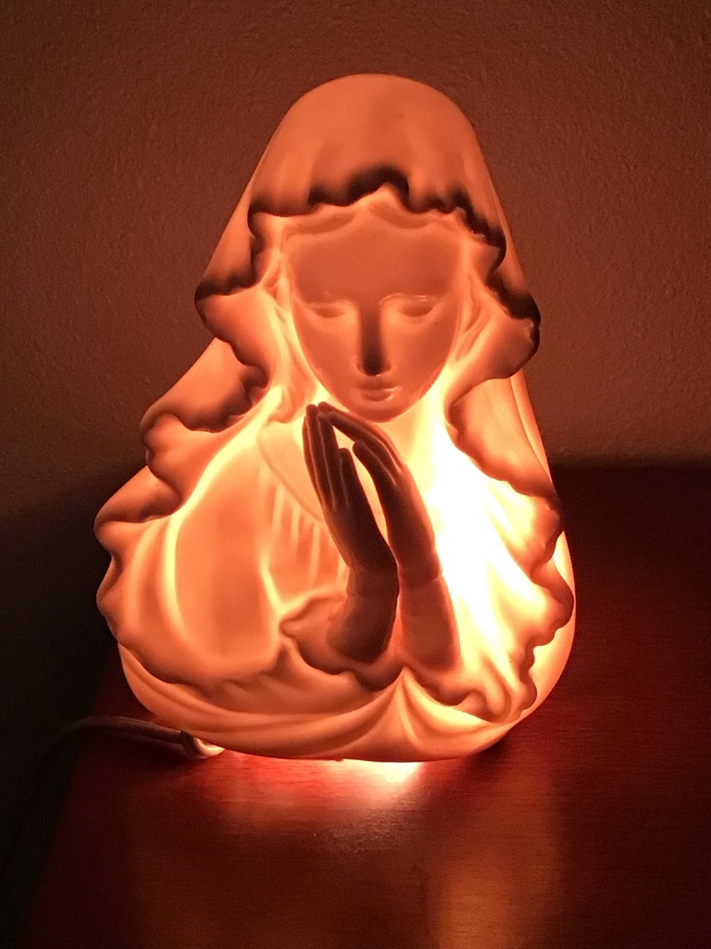 Vintage Porcelain Virgin Mary Corded Accent Lamp